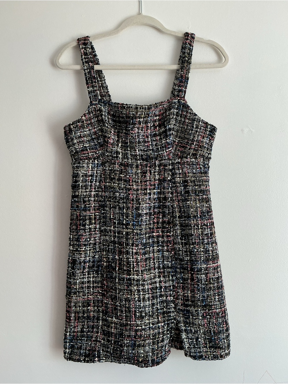 Francesca's Multicolor Tweed Mini Dress in Black, Cream, Pink & Blue
